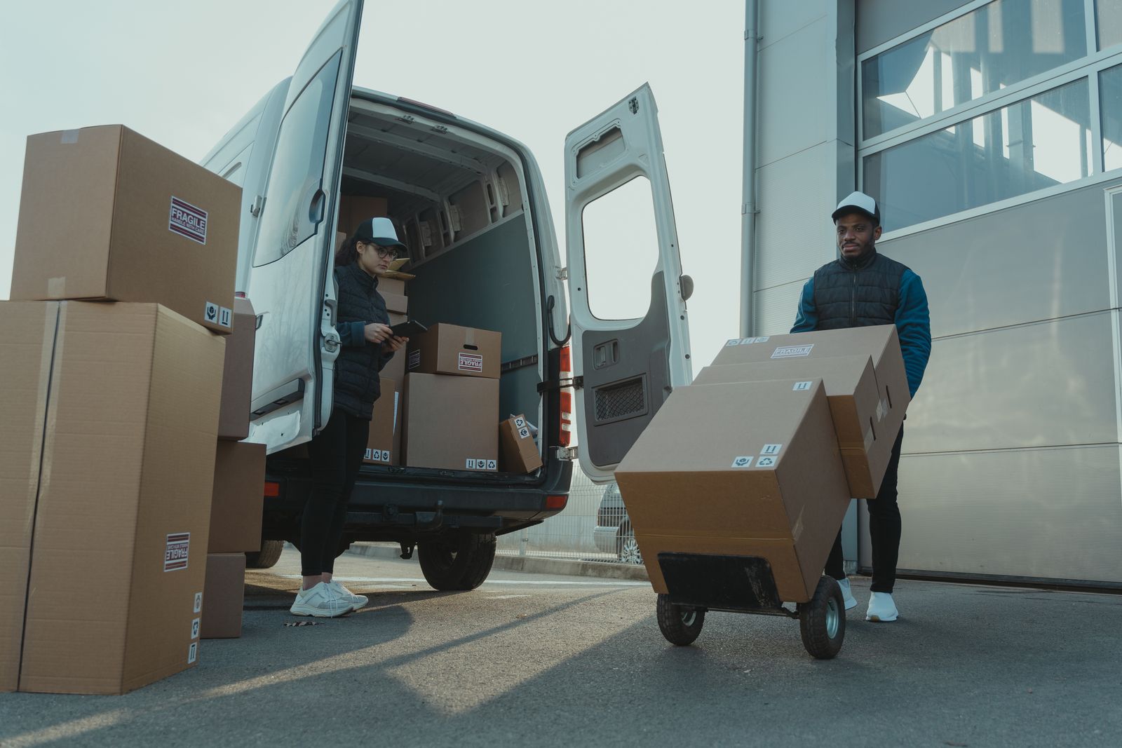 Parcels stacked for a US delivery